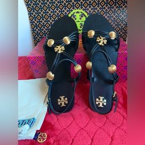 Tory Burch Capri Beaded Strappy Sandal- s.9 Perfect Black/Gold